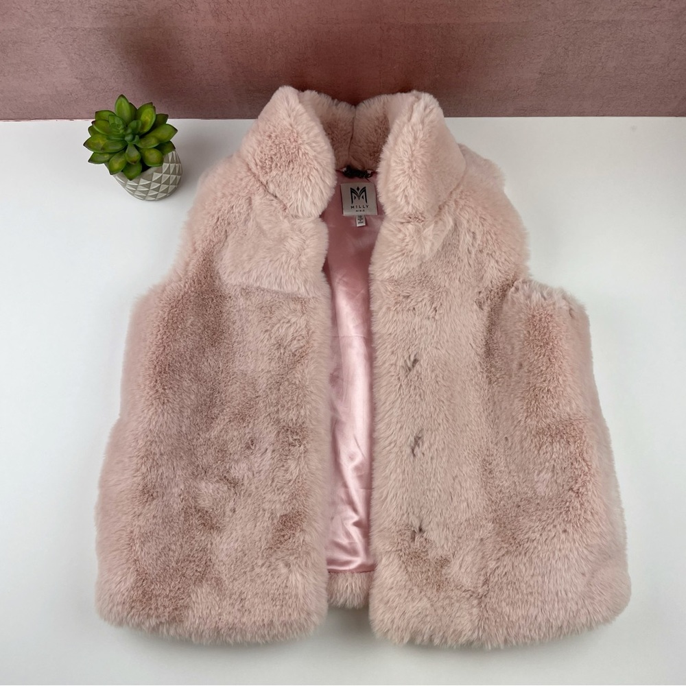 Milly New York Minis Blush Pink Faux Fur Vest Girl Size 12 Glam Classic Fancy